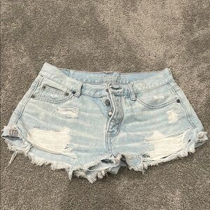 american eagle Distressed Light Blue Denim Shorts